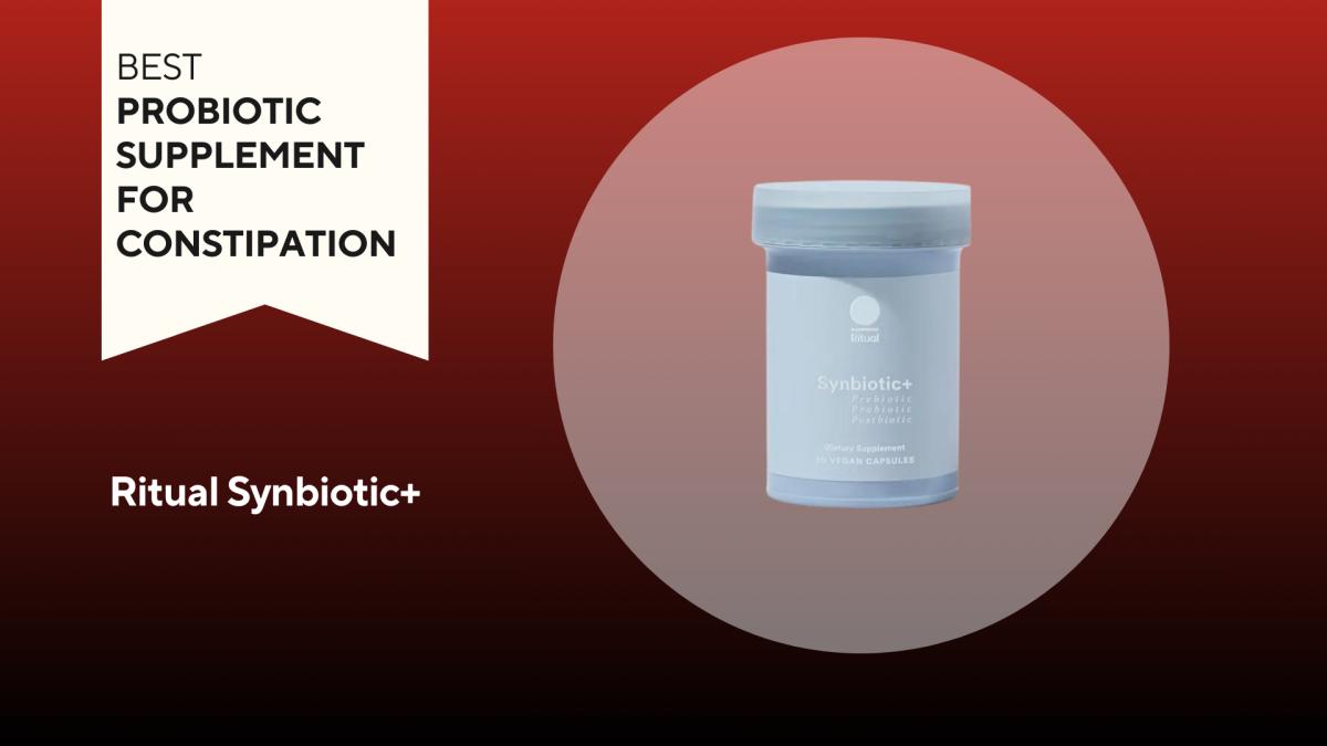 An image of a bottle of Ritual Synbiotic+ against a red background.